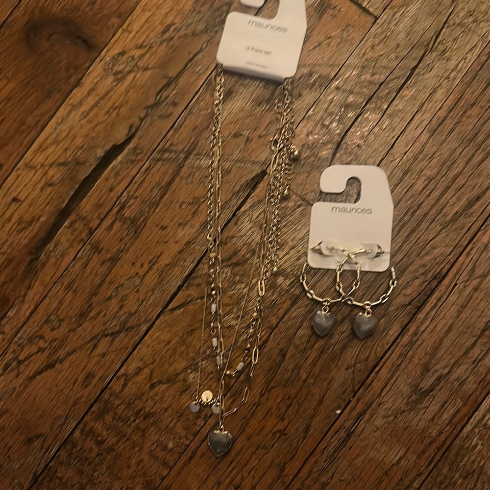 Maurices Gold Heart Necklace and Earring Set